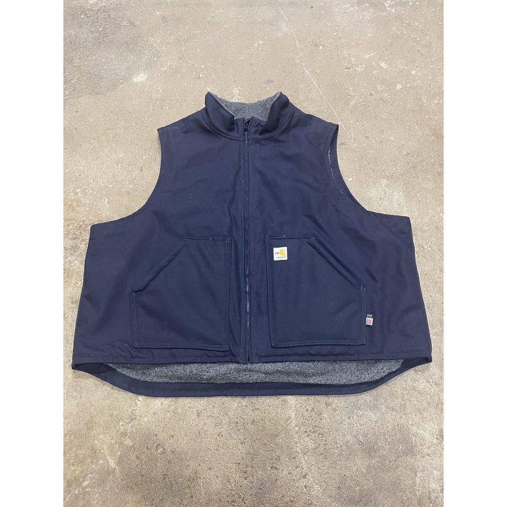 Carhartt FR Vest Mens 3XL Navy‎ Wool Lined Relaxed Fit Flame Resistant Workwear